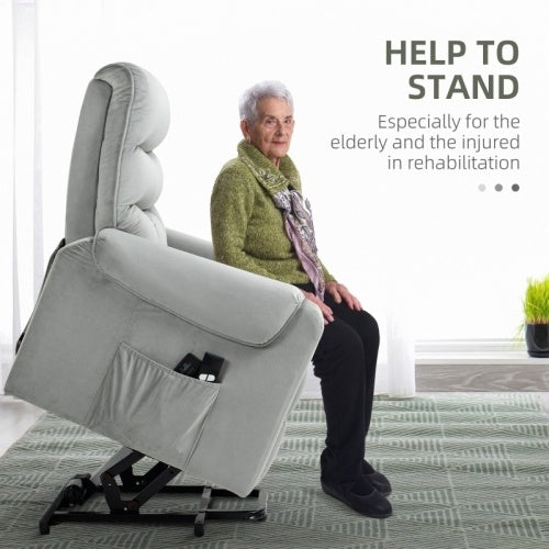 UK Local HOMCOM Vibration Massage Rise And Recliner Chair, Electric Power Lift Recliner With Remote Control And Side Pockets, Grey