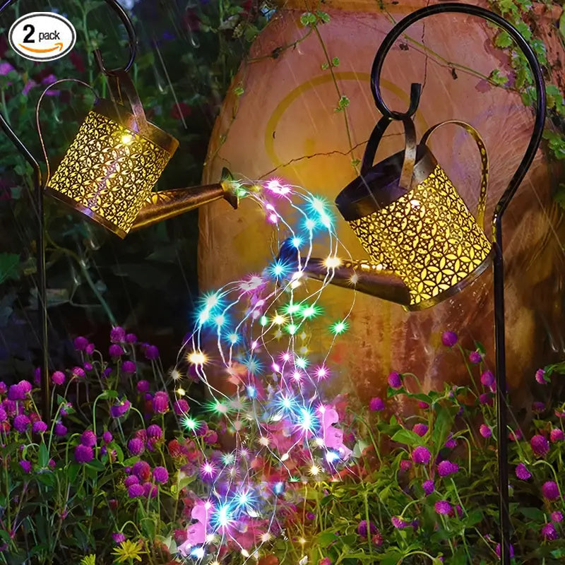 US Local 1 2pcs Watering Can Lights, Copper Solar Garden Lights For Outdoor Pathway Yard Deck Lawn Patio