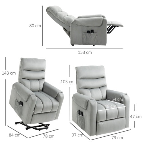 UK Local HOMCOM Vibration Massage Rise And Recliner Chair, Electric Power Lift Recliner With Remote Control And Side Pockets, Grey