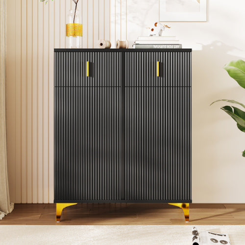 UK Local Elegant Sideboard Shoe Cabinet With Structural Panels, Adjustable Shelves And Gold-plated Decorations, With Drawers
