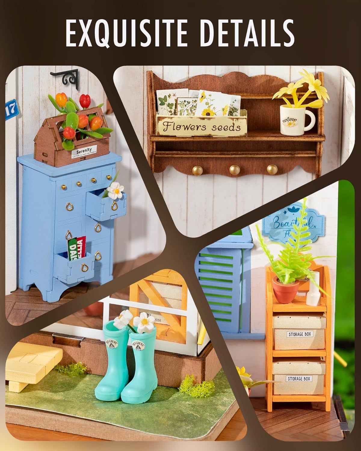 US Local ROBOTIME Rolife Mengyu Flower Minature House DIY Building Toys With LED Light For Gifts DG163