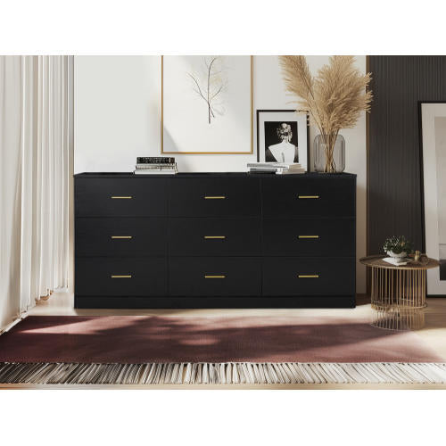 US Local Engineering Wood Black 9-drawer Bedroom Vanity