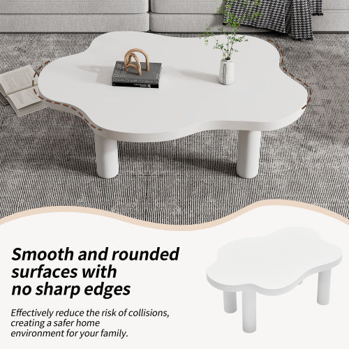 UK Local Cloud Shaped Coffee Table, Irregular White Tea Table, Round Corner End Table, Modern Coffee Table With 4 Legs, For Living Room Furnitur, Easy Assembly