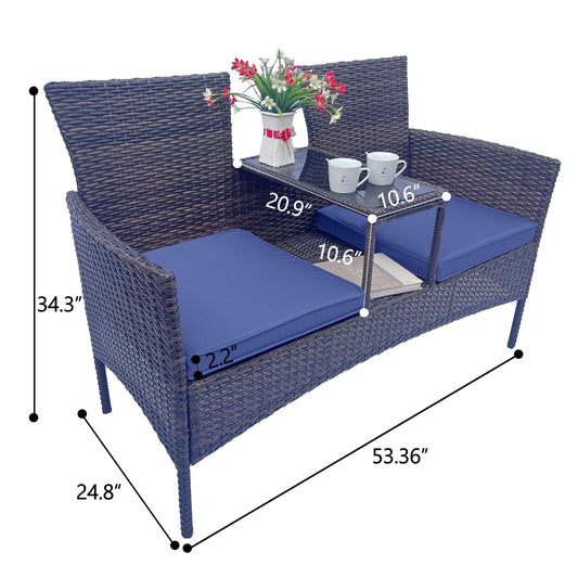 US Local Wicker Patio Conversation Furniture Set, Outdoor Furniture Set With Removable Cushions & Table, Temp