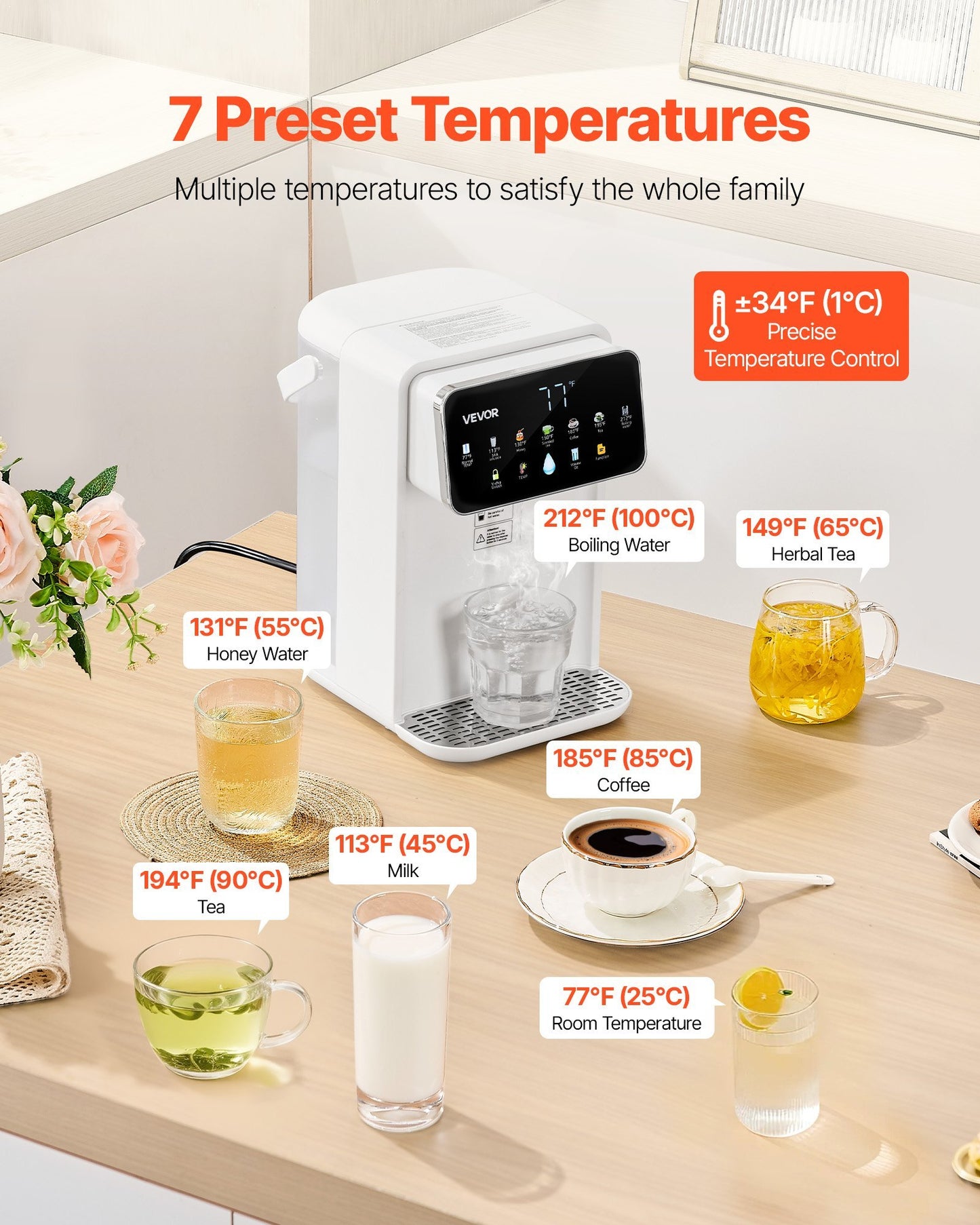 US Local Countertop Instant Hot Water Dispenser With 7 Temps 7 Volumes 118oz Tank