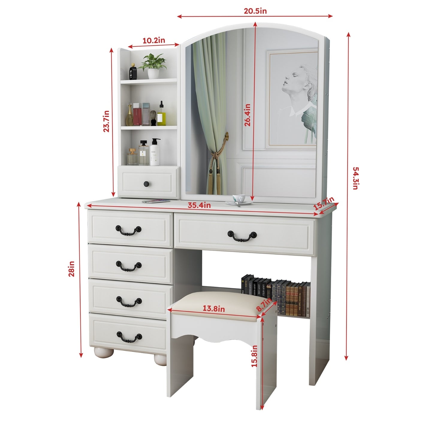 US Local Vanity Desk With Mirror & Lights, Makeup Table Set