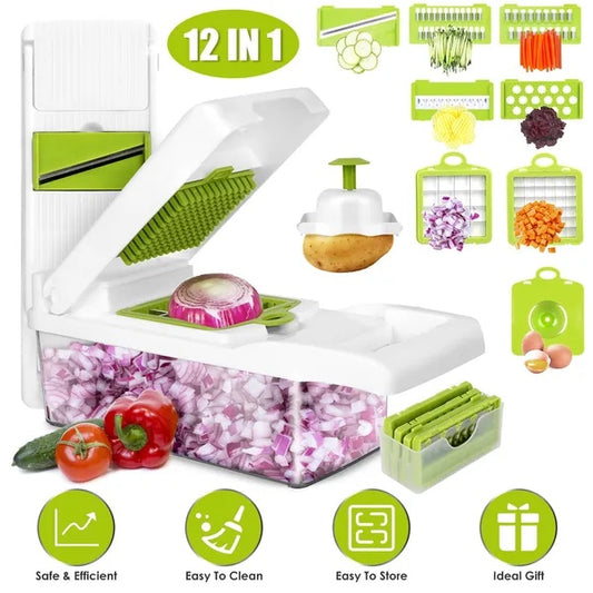 US Local 12 In 1 Vegetable Chopper With Container Kitchen Food Slicer Dicer Grater