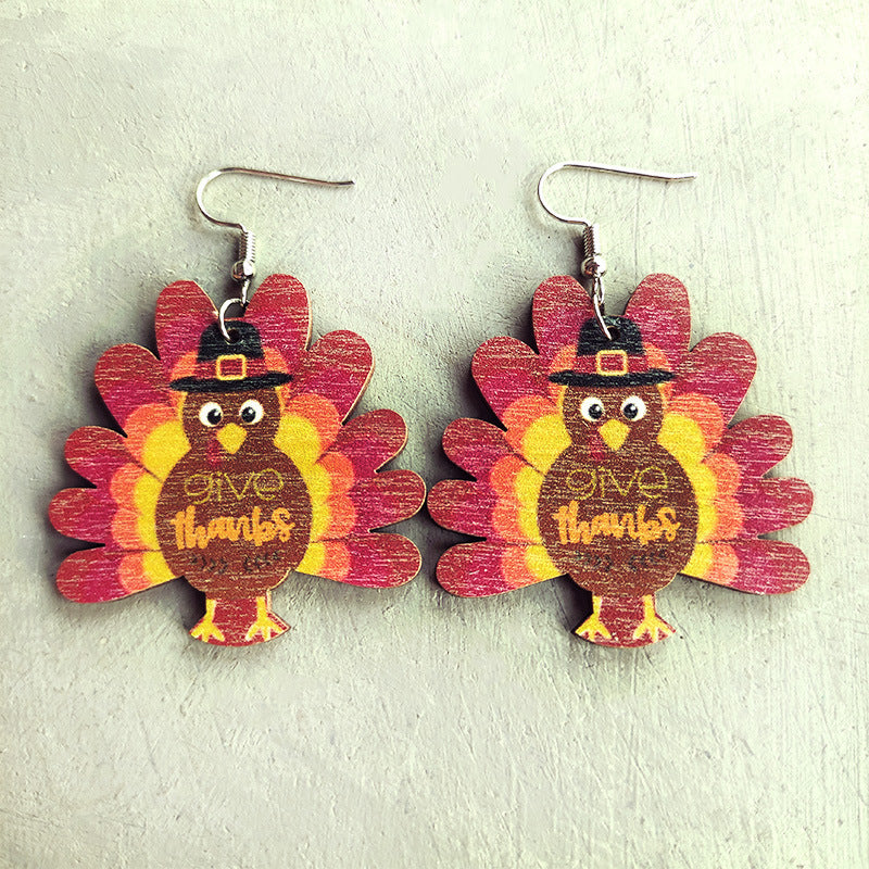 Wooden Sports Cute Earrings Thanksgiving Earrings