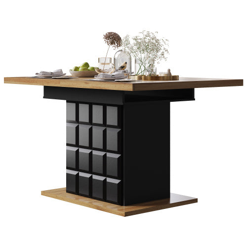 UK Local Telescopic Dining Table 110-140x80cm, Foldable Kitchen Table For 4-6 People, Extendable Dining Table, Space-saving Kitchen Table, For Kitchen And Living Room, Table With A Checked Pattern