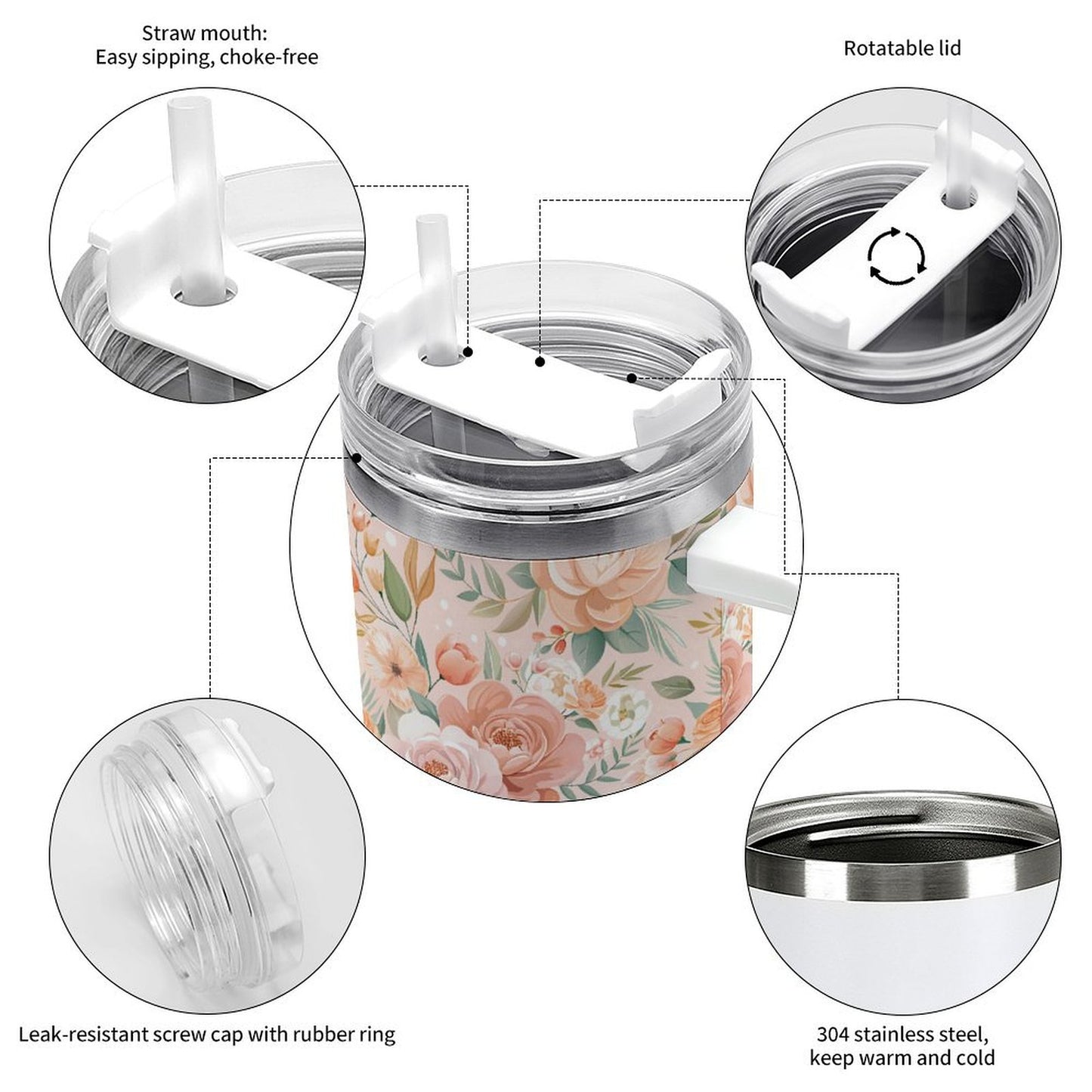 PHDT00419 POD US Local Tumbler 40 oz Large Capacity Car Cup Peony