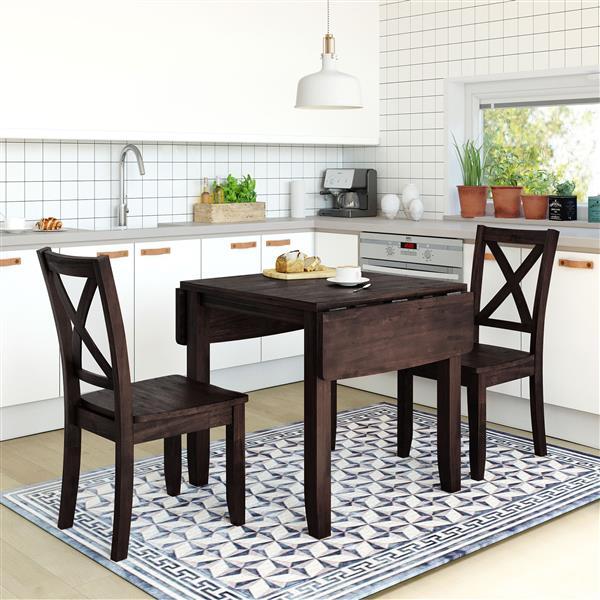 US Loccal 3-piece Wooden Folding Breakfast Corner Dining Table Set