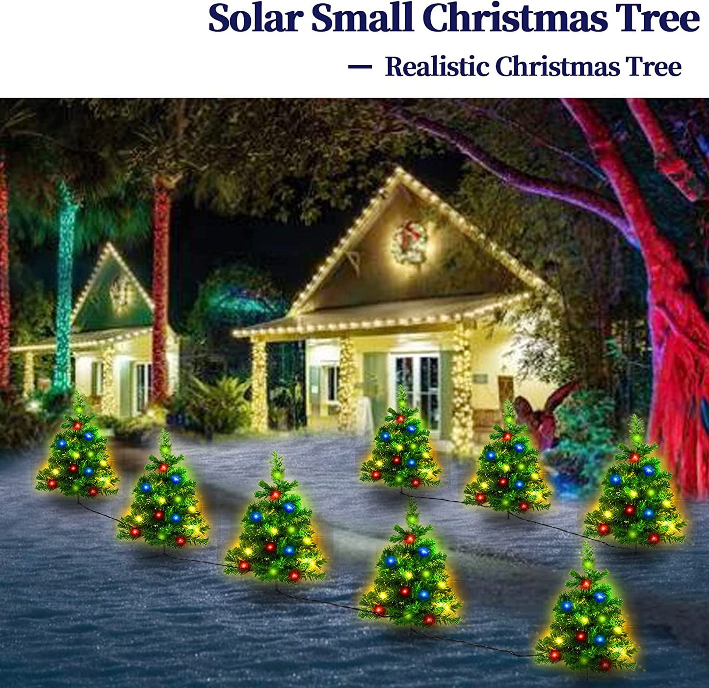 US Local 3SET 1 TOW 2 Solar Christmas Tree, Solar Powered Pathway Christmas Tree With Multicolored LED Lights