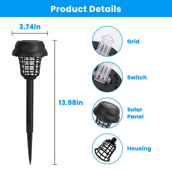 4 Pack Solar Powered Mosquito Zapper Outdoor Insect Killer Torch Waterproof Bug Zapper With UV Light White Light For Yard Garden Farm Patio