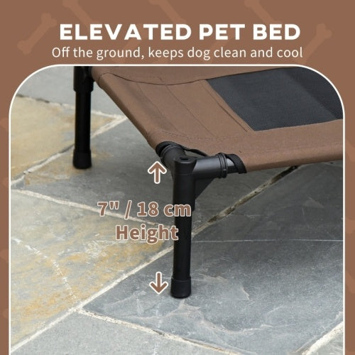 UK Local PawHut Raised Dog Bed Waterproof Elevated Pet Cot With Breathable Mesh UV Protection Canopy Brown, For Small Dogs, 61 X 46 X 62cm