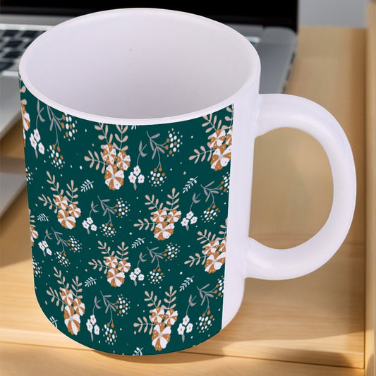 POD US Local White mug with full print, Christmas, Flowers, Green 0096