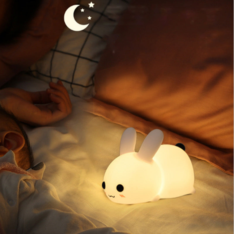 USA Local Colorful Rabbit Silicone Night Light Led Cute Charging Jade Rabbit Shooting Light