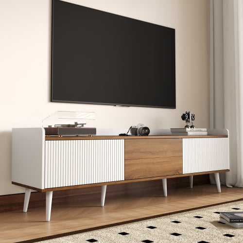 UK Local TV Cabinet, TV Table, TV Stand, Three-Door Base Cabinet. Compact Design. Black And Natural Wood Finish. Height 49.5 Cm Length 160 Cm Width 39 Cm