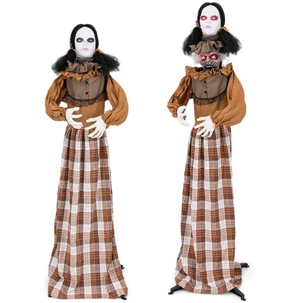 5.4ft Halloween Animatronic Witch - Scary Pop-Up Head, Sound Button Activation, 4 Flashing Red Eyes & Screeching Laugh