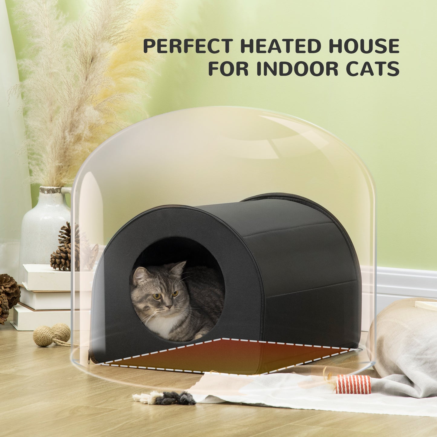 US Local Winter Portable Heated Double Wide Water-Resistant Indoor Outdoor Cat Houses For Multiple Cats - Black