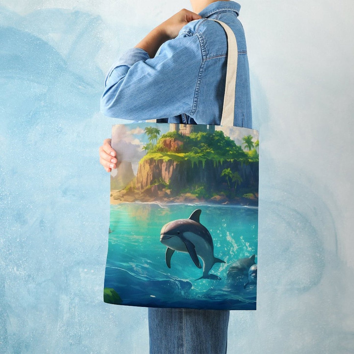 Canvas Tote Bag Double Side, Sea Dolphins, B001A008 - iTopMax