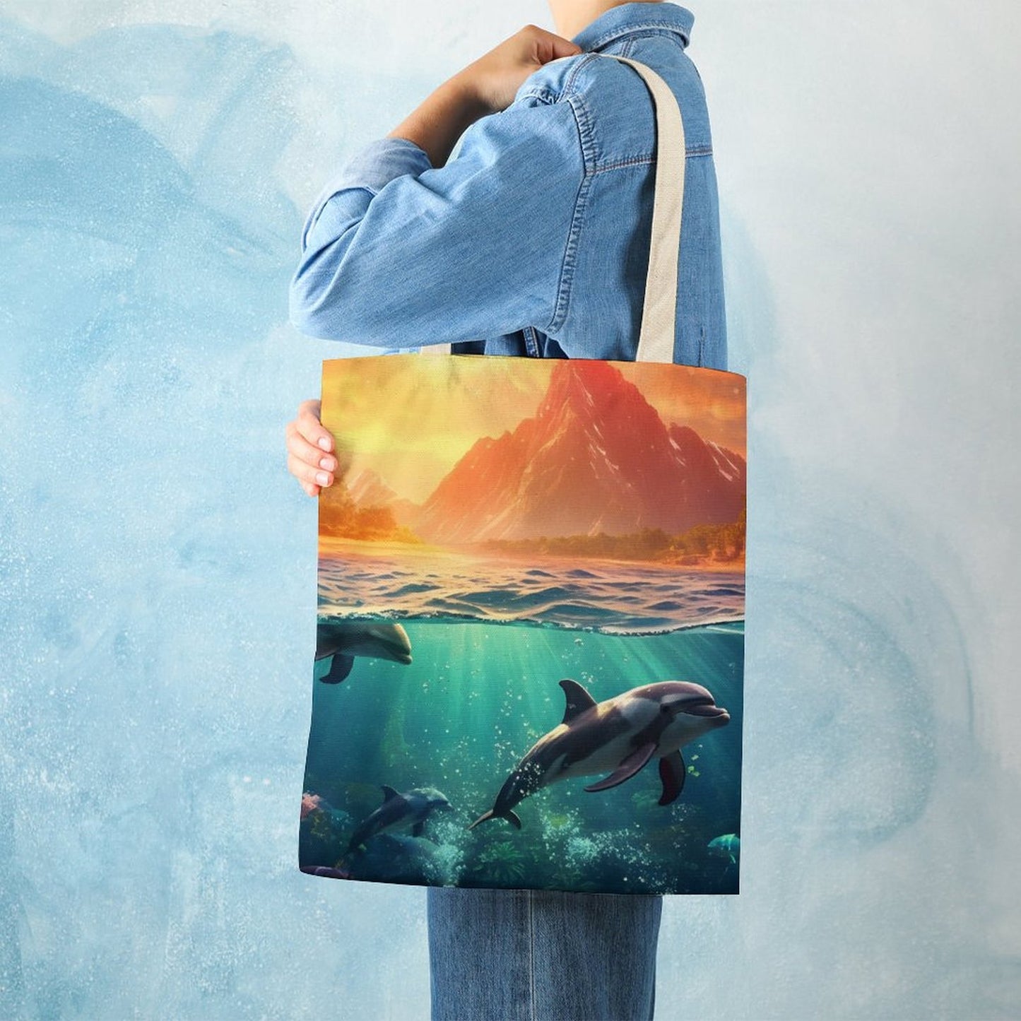 Canvas Tote Bag Double Side, Sea Dolphins, B001A010 - iTopMax