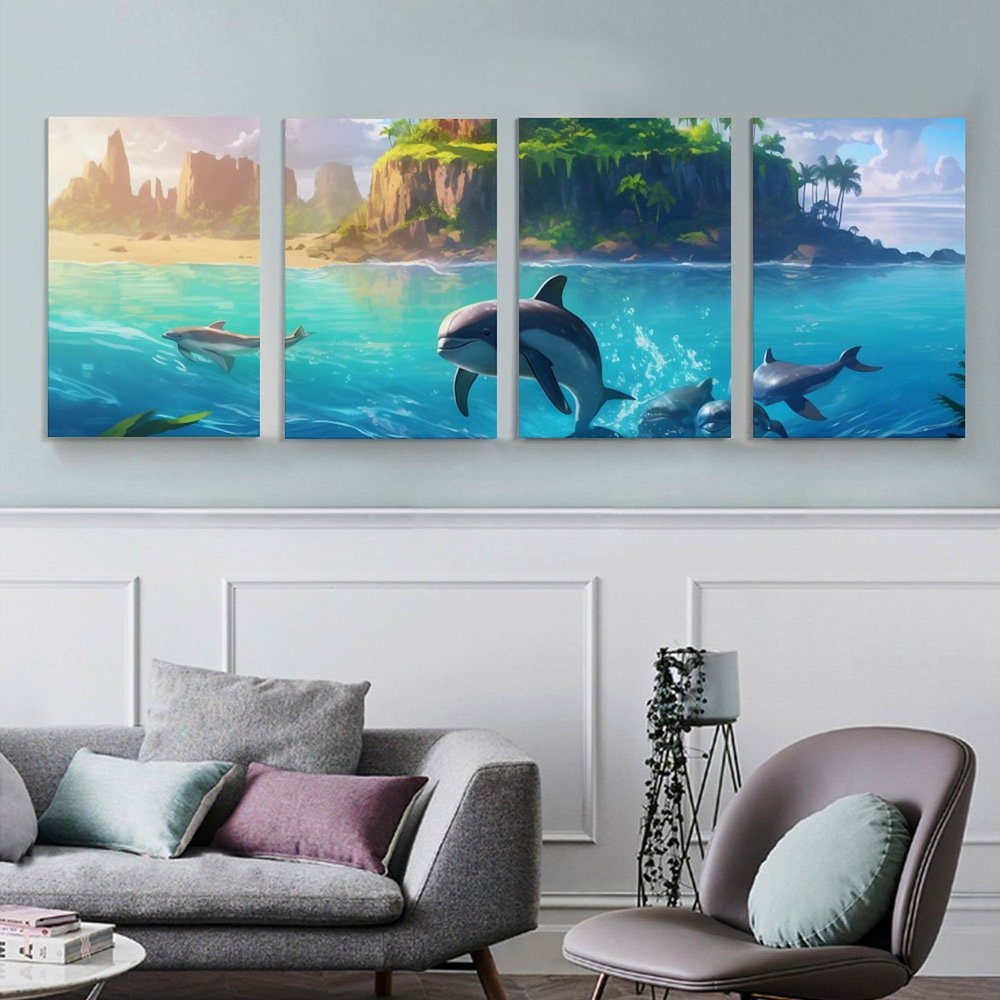 4 Panel Hanging Posters Vertical SolarLab_Dolphins_tropical_sea_island_sunlight_fantasy_stock_il_fcec8005-dae5-4c03-8fbd-f778649c18b4 normal-online-PERSONAL DESIGN