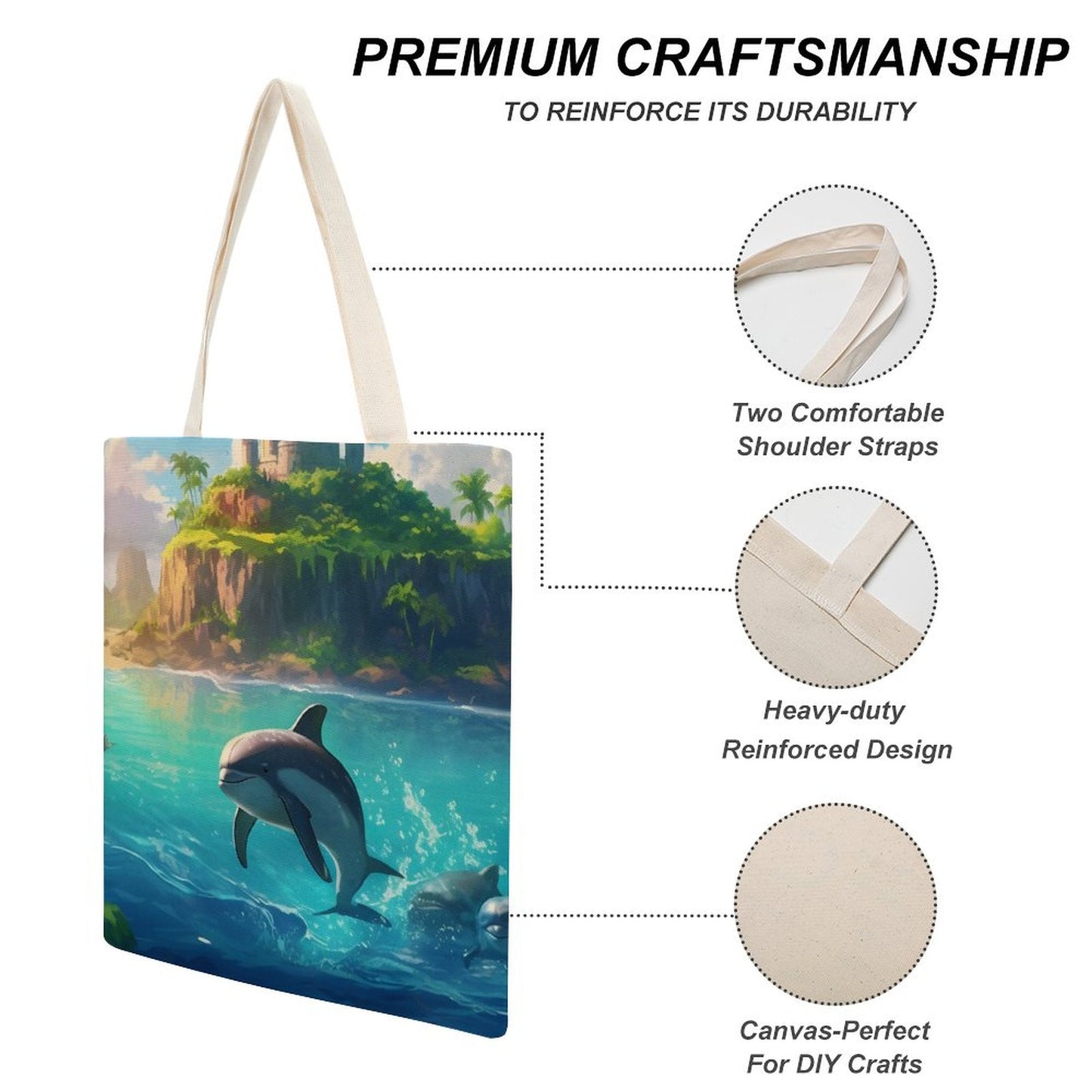 Canvas Tote Bag Double Side, Sea Dolphins, B001A008 - iTopMax