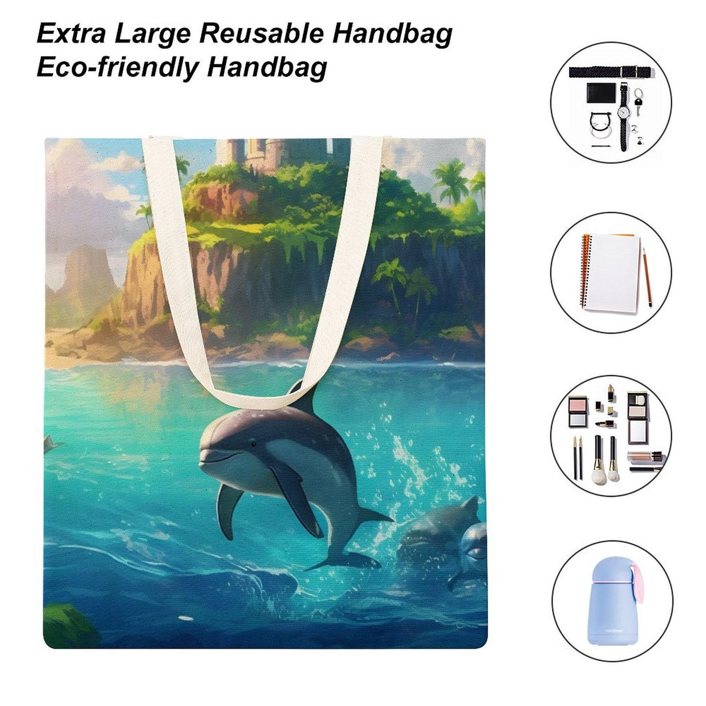 Canvas Tote Bag Double Side, Sea Dolphins, B001A008 - iTopMax