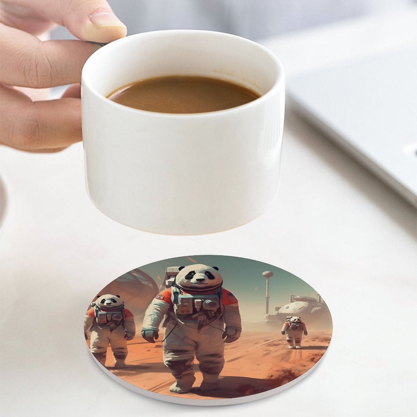 Ceramic Coasters (Round) SolarLab_Pandas_astronaut_walk_on_the_Mars_starship_Cyberpunk_f_2cc9b61d-e23a-4714-b196-75907c177544 normal-online-PERSONAL DESIGN