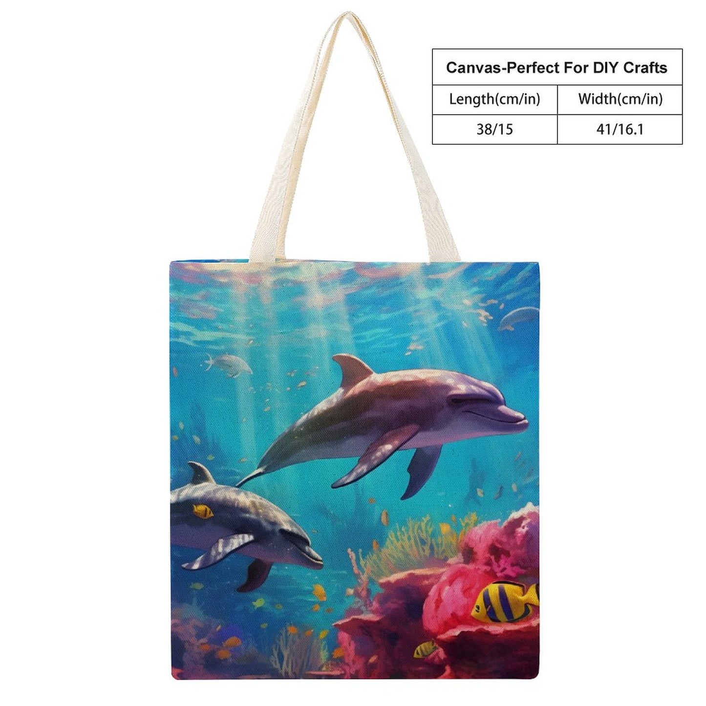 Canvas Tote Bag Double Side, Sea Dolphins, B001A009 - iTopMax