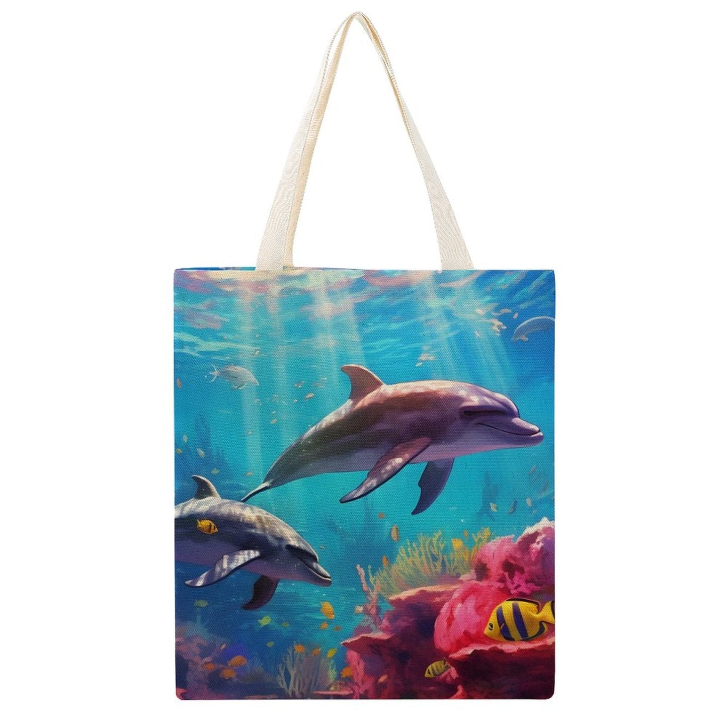 Canvas Tote Bag Double Side, Sea Dolphins, B001A009 - iTopMax