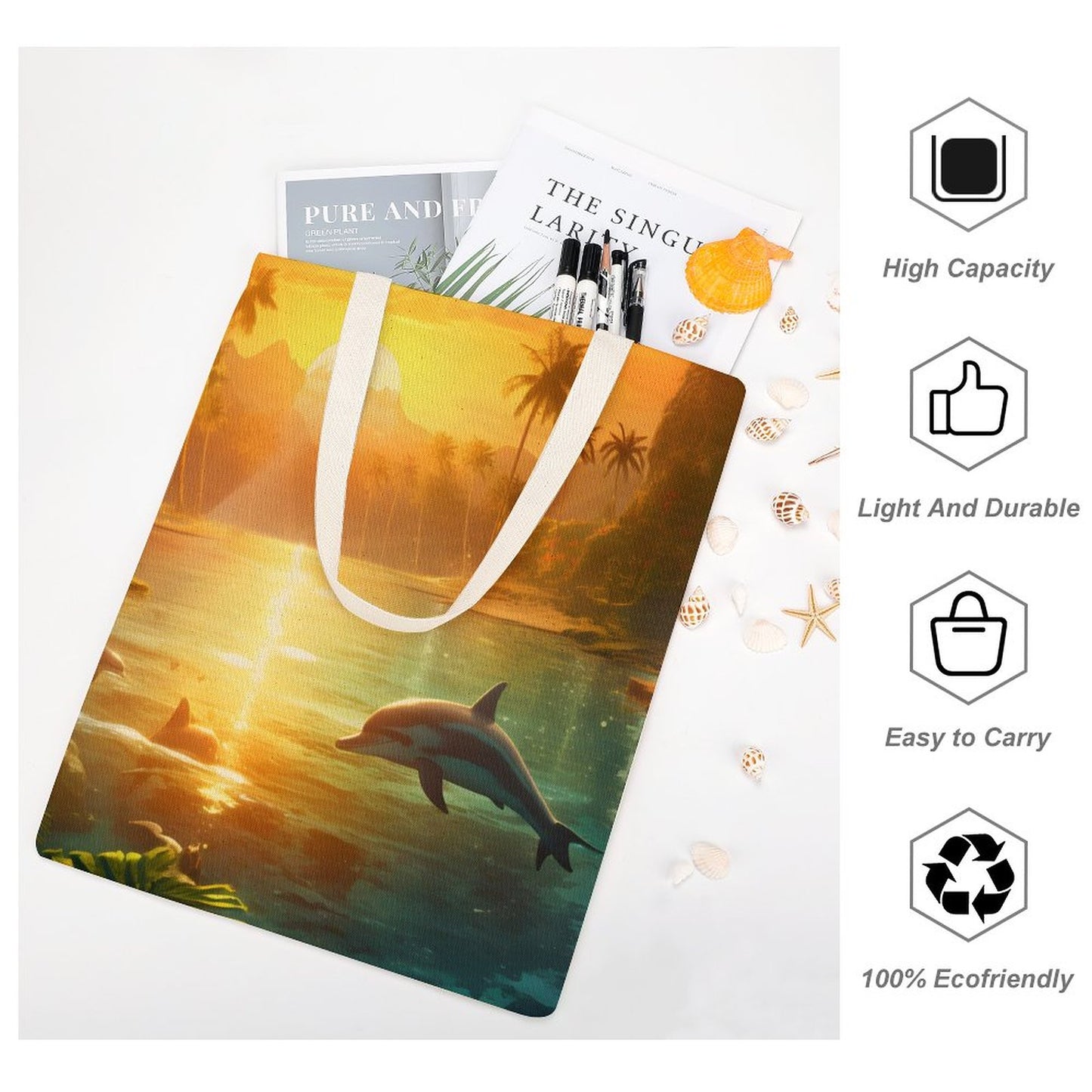 Canvas Tote Bag Double Side, Sea Dolphins, B001A007 - iTopMax