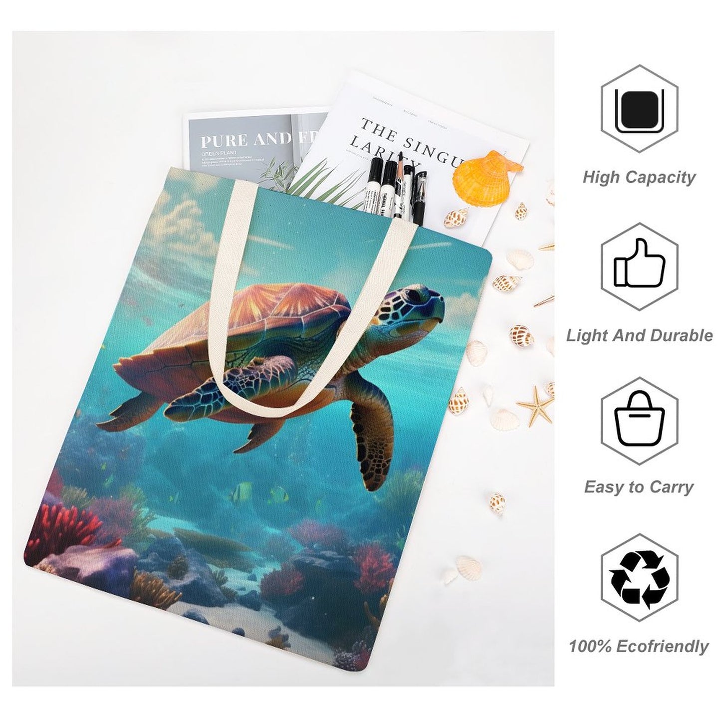 Canvas Tote Bag Double Side, Sea Turtles, B001A006 - iTopMax