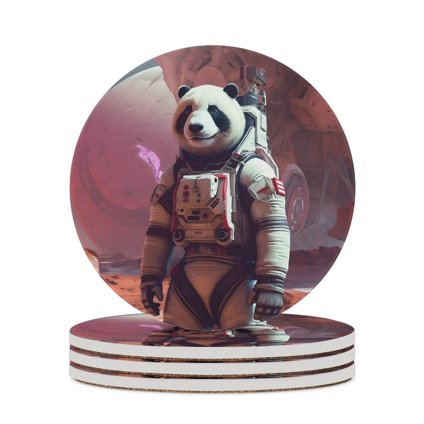 Ceramic Coasters (Round) SolarLab_a_Panda_astronaut_walk_on_the_Mars_starship_Cyberpunk__2c9bca64-42ac-4372-9004-11ba37f4a622 normal-online-PERSONAL DESIGN
