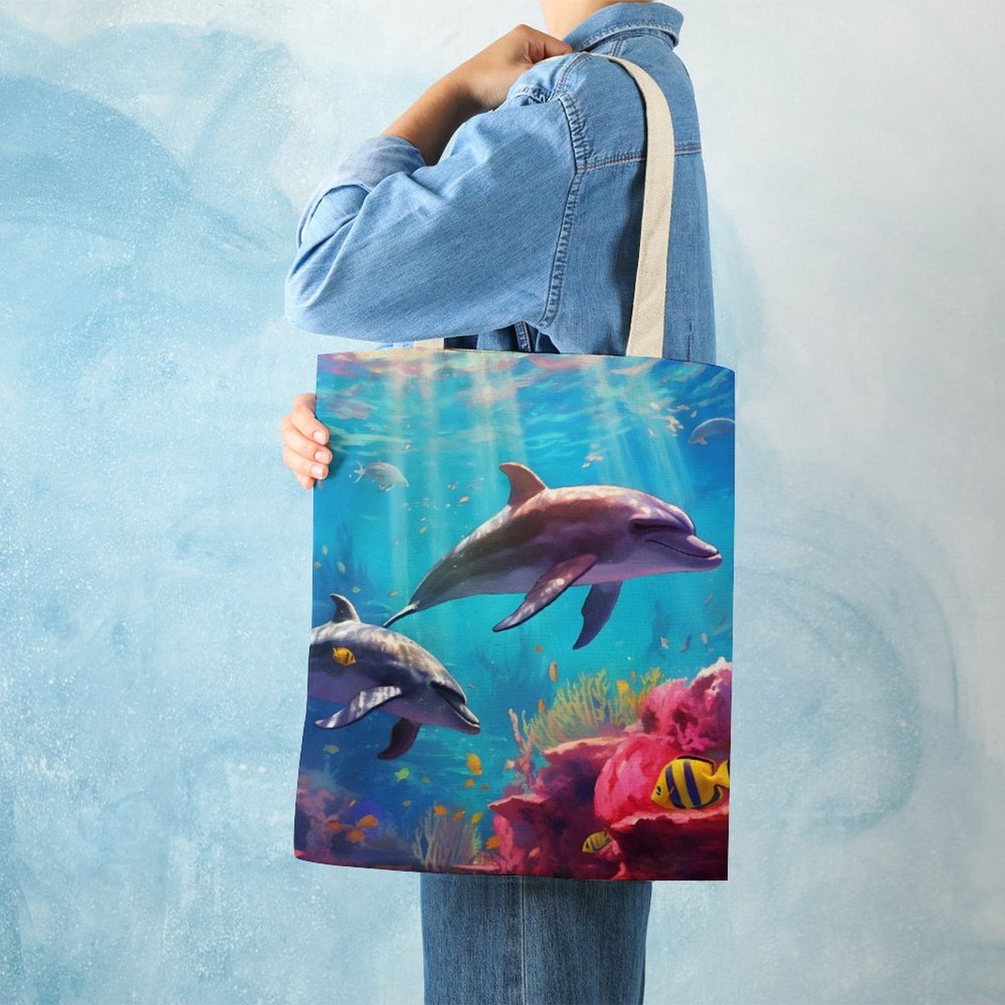 Canvas Tote Bag Double Side, Sea Dolphins, B001A009 - iTopMax