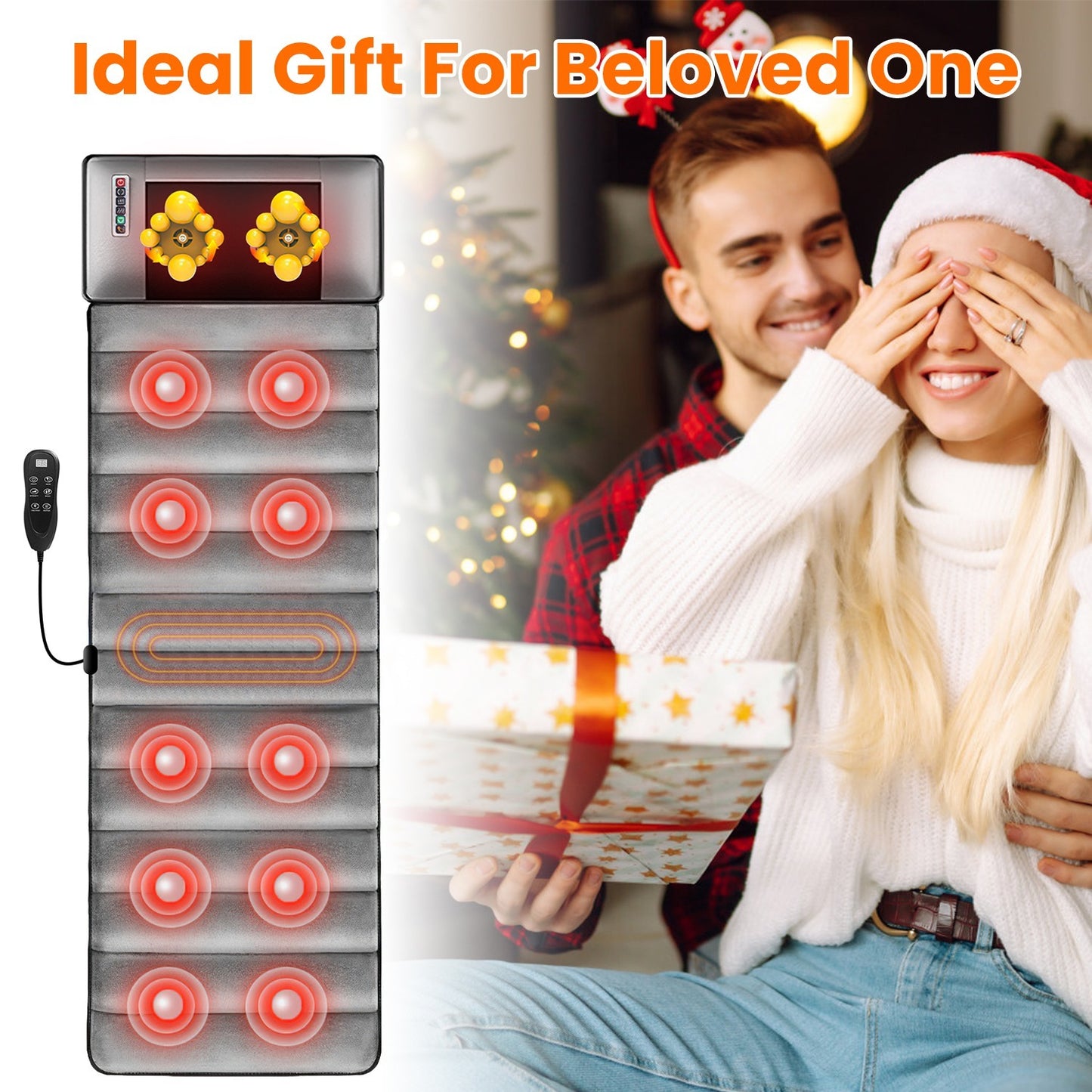 US Local 1 Set Upgrade Type Full Body Electric Massage Mat With Heat Vibration Massage Pad Cushion Back Massage Mattress Chair Pad With Neck Massage Pillow With 10 Vibration Motors Timer