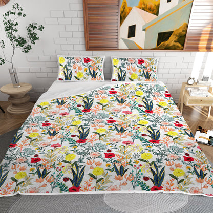 US Local Floral Quilt 3 Pieces Microfiber Quilt Sets Lightweight Bedspreads Botanical Coverlets Quilt Bedding Set All Season Quilts