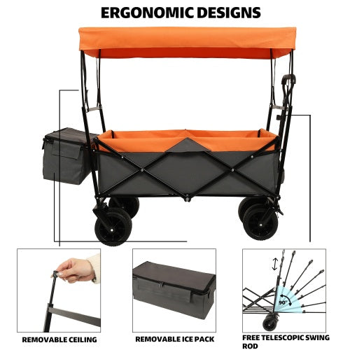 480Lbs Collapsible Wagon With Canopy,Wagon Stroller With 7 All-Terrain Wheels, Lightweight Foldable Wagon, Large Capacity For Camping, Shopping, Sports, And Garden Use,,purple With Mosquito Net