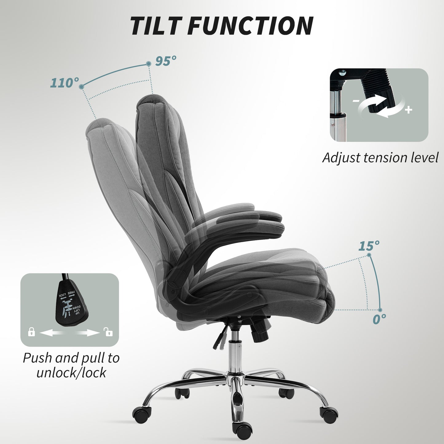 Executive Office Chair, Desk Chair With Flip-up Armrest, Diamond Fabric Computer Chair For Home Office, Charcoal Gray
