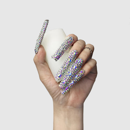 US Local GGddsha 2025 Long Novel Design And Reusable PMMAAcrylic Press On Nails  Handmade Nails Full CoverLuxurious 3D Crystal False Nails With Box Gifts,Stellar Shine