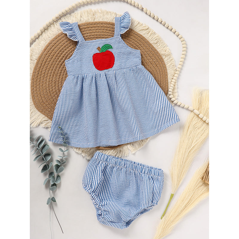 US Local Kids Baby Girl Back To School Outfit, First Day Of School, Summer Ruffle Sleeves Applique Top & Shorts Set