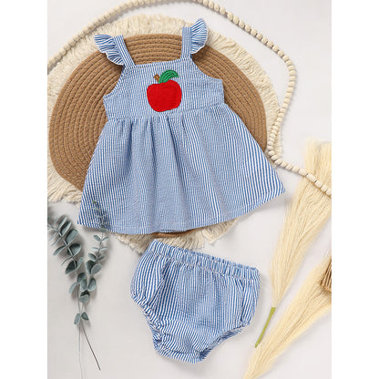 US Local Kids Baby Girl Back To School Outfit, First Day Of School, Summer Ruffle Sleeves Applique Top & Shorts Set