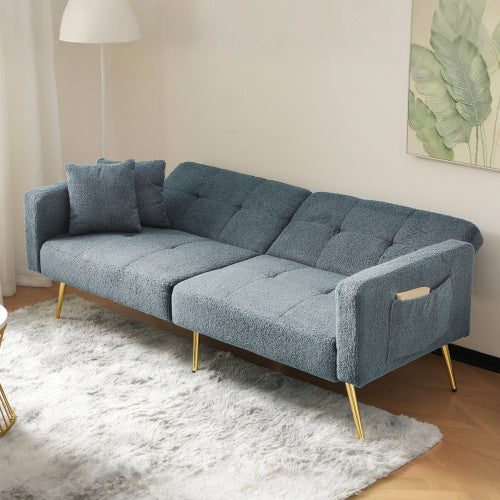 UK Local The Sofa Bed Has A Bed Function, Three Adjustable Backrest Angles, Gold Legs, Cushions And Side Storage Pockets
