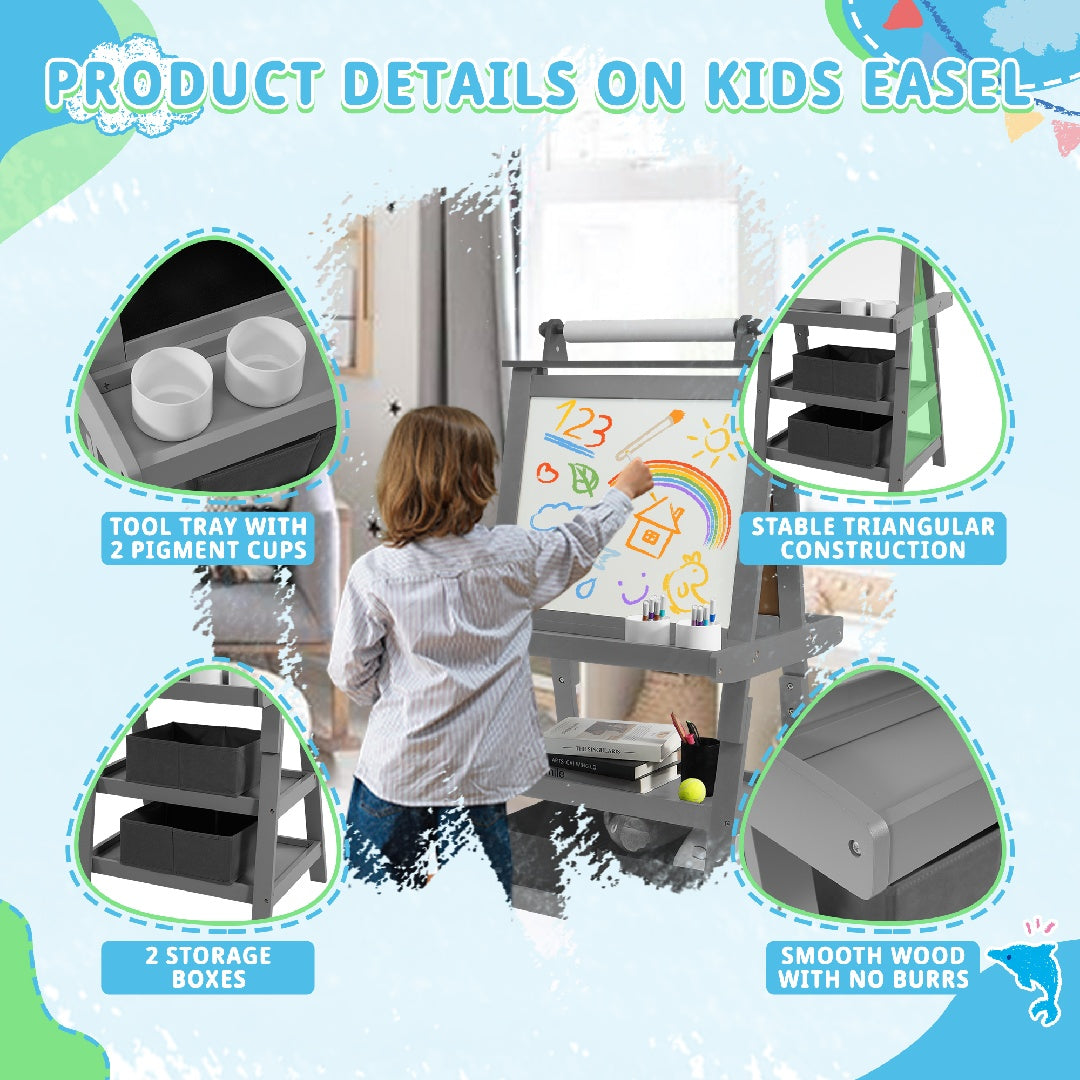 US Local Only Supports Self Pickup Children's Art Easel, Wooden Children's Easel 3 In 1 Adjustable Double Sided, Whiteboard, Chalkboard And Rolled Paper