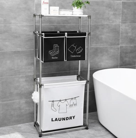 US Local Laundry Basket 3-tier Laundry Sorter With 4 Removable Bags For Organizing Clothes, Laundry, Light Laundry, Dark Laundry, 3 Hooks