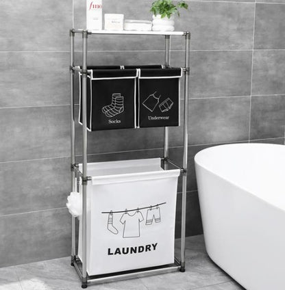 US Local Laundry Basket 3-tier Laundry Sorter With 4 Removable Bags For Organizing Clothes, Laundry, Light Laundry, Dark Laundry, 3 Hooks