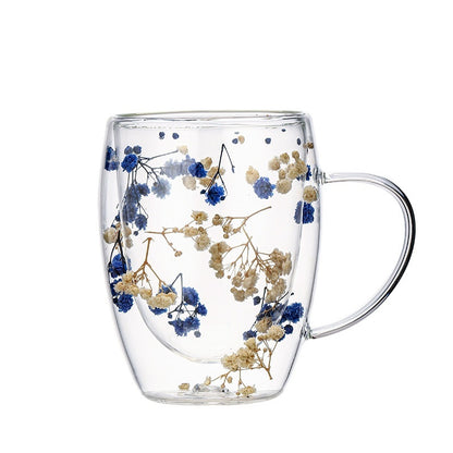 Real Flower Double Layer Glass Cup Good-looking Starry Sky