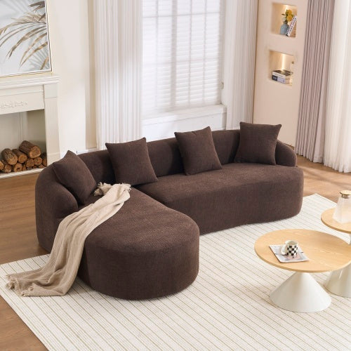 US Local LY-022 Full Compression Sponge L-Shape Sectional Sofa, Brown Modular Chaise Chenille Couch, 30D High-Density For Apartment Living Room, 900 Lbs.
