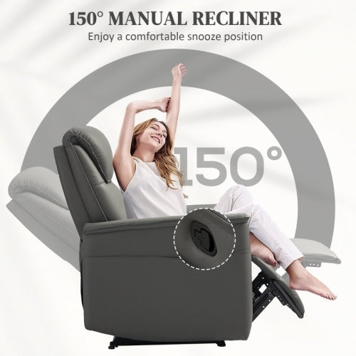 UK Local HOMCOM Recliner Armchair With Thick Padded Spring Cushion, Microfibre Manual Reclining Chair With Adjustable Leg Rest, Side Pockets For Living Room, Bedroom, Light Grey