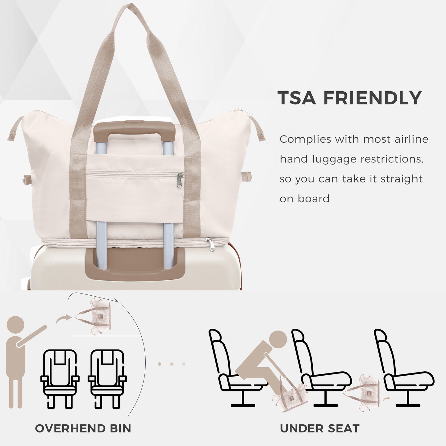 US Local 4-piece Suitcase Set With USB Port, Expandable ABS Durable Suitcase With Travel Bag, Cup Holder, With Spinner Wheels, Beige